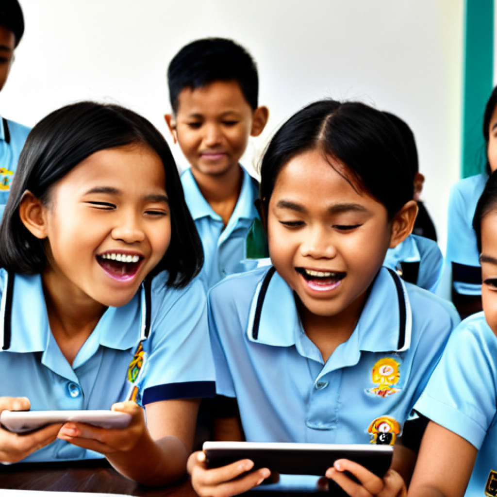 Igniting Intrinsic Motivation in Students**
A group of diverse Malaysian primary school students, their faces radiating joy and concentration, actively engaged with individual tablets that display vibrant, game-like educational challenges. Digital badges and glowing experience points are clearly visible on their screens, signifying their progress and achievements. The classroom is bright, modern, and filled with a palpable sense of excitement and curiosity, capturing the essence of intrinsic motivation fueled by gamified learning. Realistic style, dynamic lighting.

**