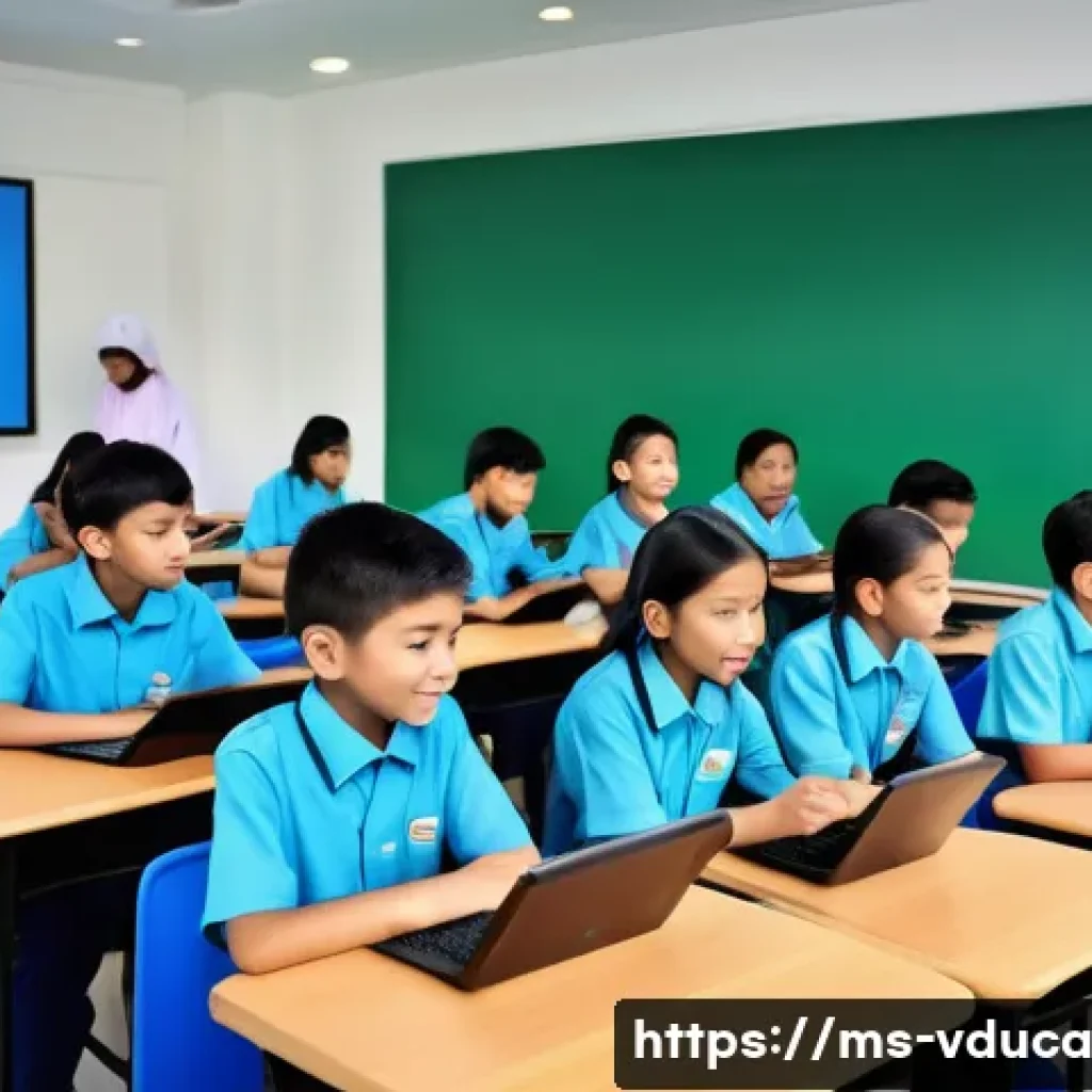 게이미피케이션 교육의 기술적 요구사항 - A modern Malaysian classroom scene featuring diverse students using sleek tablets with responsive to...