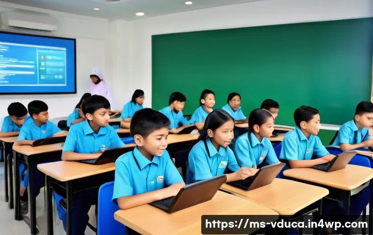 게이미피케이션 교육의 기술적 요구사항 - A modern Malaysian classroom scene featuring diverse students using sleek tablets with responsive to...