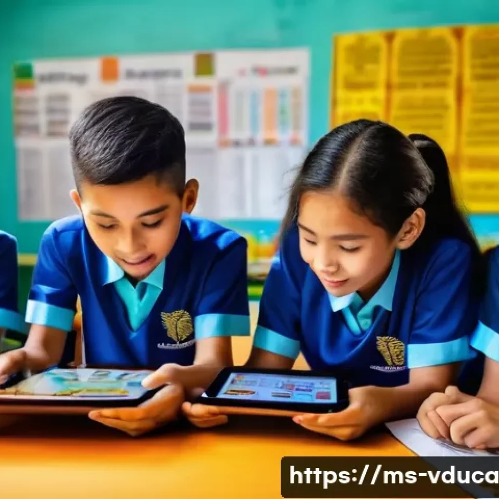 게이미피케이션 교육 도구 비교 - A vibrant Malaysian classroom scene featuring diverse primary school children wearing school uniform...