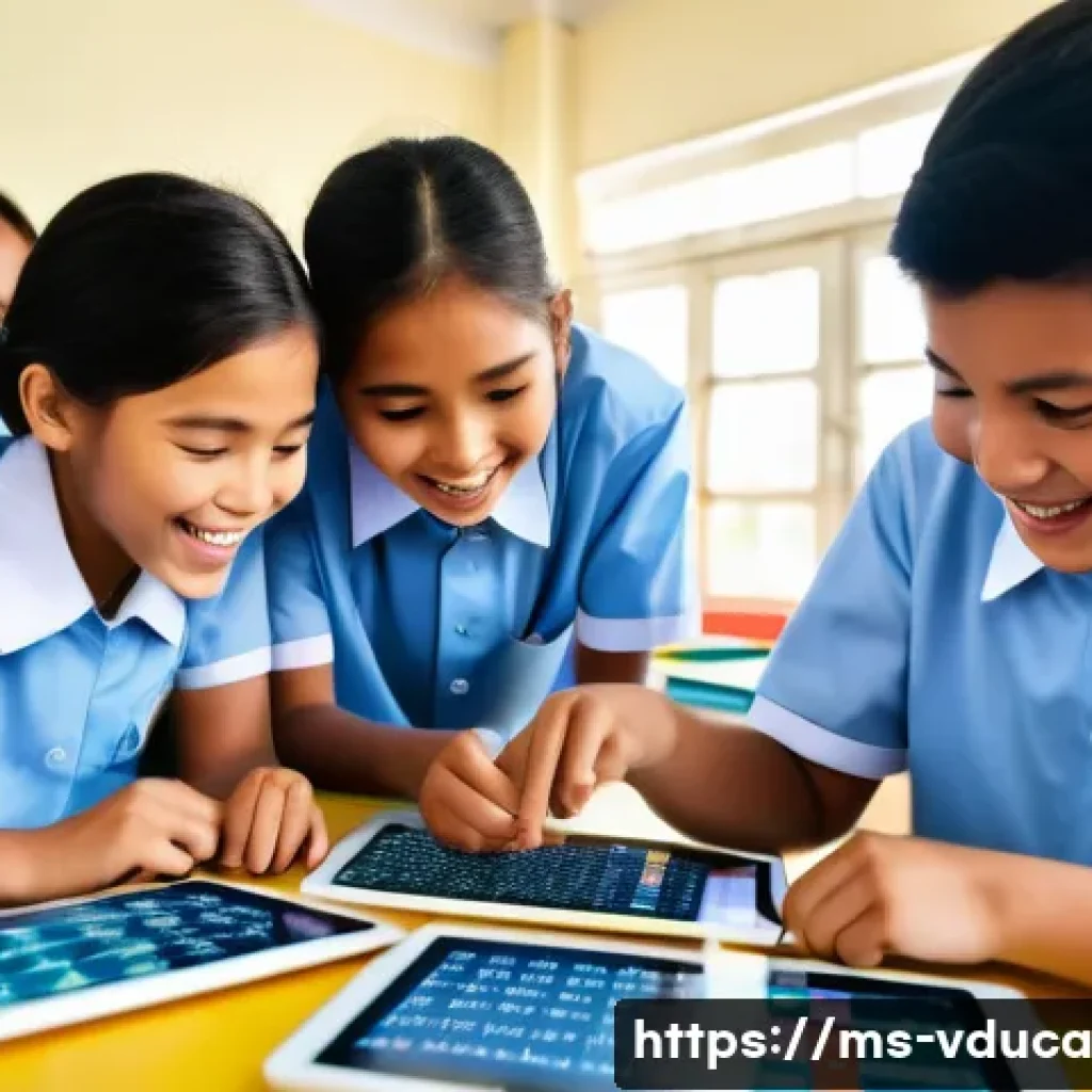 게임 요소의 교육적 가치 분석 - A vibrant classroom scene in a Malaysian school where diverse students wearing school uniforms engag...