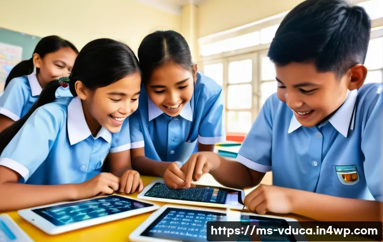게임 요소의 교육적 가치 분석 - A vibrant classroom scene in a Malaysian school where diverse students wearing school uniforms engag...