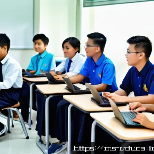 Home 33 게이미피케이션 교육을 위한 예산 관리 방법 - A modern Malaysian classroom scene focused on gamification technology integration, featuring a diver...