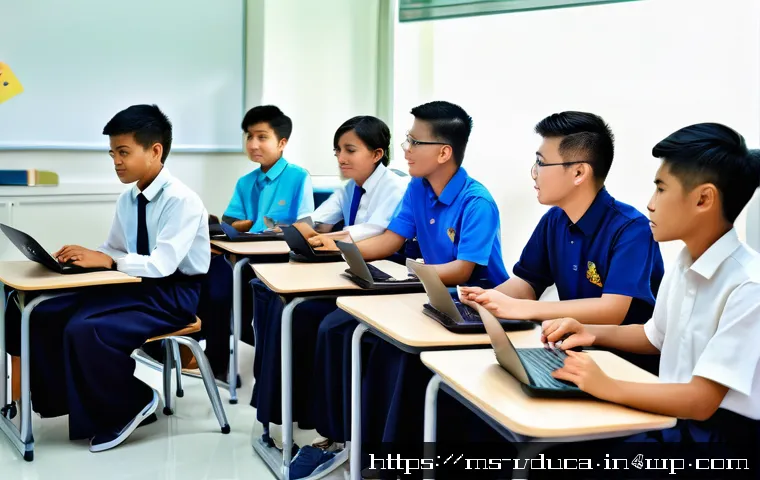게이미피케이션 교육을 위한 예산 관리 방법 - A modern Malaysian classroom scene focused on gamification technology integration, featuring a diver...