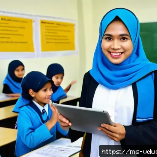 Home 32 블렌디드 러닝과 게이미피케이션의 융합 - A modern Malaysian classroom scene showing a diverse group of school-age students actively engaged w...