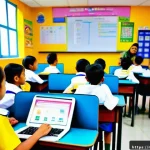 Home 19 게이미피케이션 교육에서의 기초 데이터 분석 - A vibrant classroom scene in a Malaysian primary school setting, featuring diverse children aged 7-1...