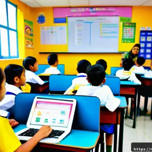 Home 31 게이미피케이션 교육에서의 기초 데이터 분석 - A vibrant classroom scene in a Malaysian primary school setting, featuring diverse children aged 7-1...