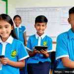 Home 18 게이미피케이션을 통한 학습 목표 설정 방법 - A vibrant classroom scene in a Malaysian school setting, showing diverse students aged around 12-15 ...