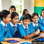 Home 23 게이미피케이션 교육을 위한 콘텐츠 개발 방법 - A vibrant classroom scene set in a Malaysian school, showing diverse students actively engaged in a ...