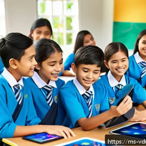 Home 17 게이미피케이션 교육을 위한 콘텐츠 개발 방법 - A vibrant classroom scene set in a Malaysian school, showing diverse students actively engaged in a ...