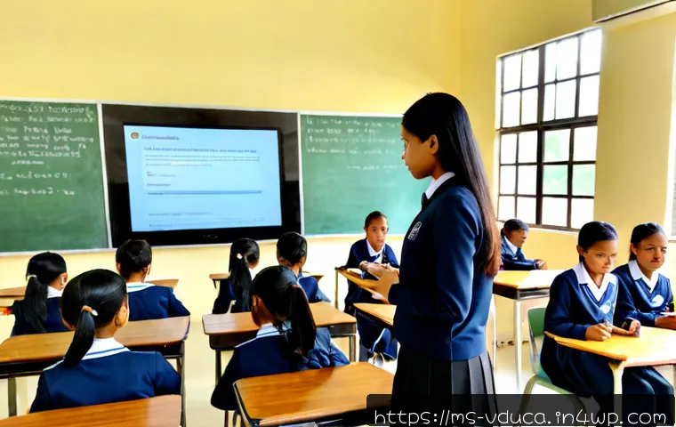 Home 17 게이미피케이션 교육의 법적 윤리적 고려사항 - Photorealistic Malaysian secondary school classroom, diverse students in modest school uniforms usin...